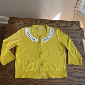 Kate Spade cotton Yellow Cardigan with White stone embellishments size L